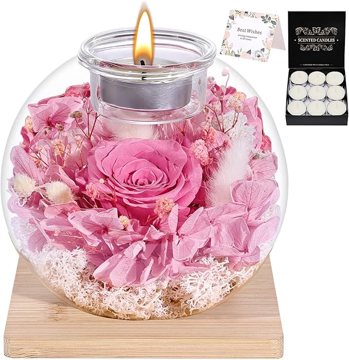Christmas Birthday Gifts for Women Preserved Roses in Glass Dome with Scented - Romantic Preserved Flower for Women, Girlfriend, Wife, Mom, Grandma, Sister, Her-Pink