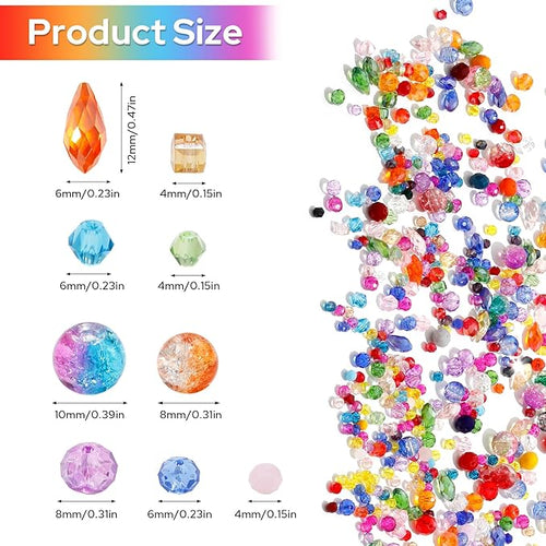 1000PCS Multicolor Glass Beads Rainbow Crystal DIY Bracelets Beads for Jewelry Necklace Wristband Earring Key Chain Crafts Kit (Colorful)
