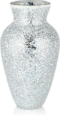 MDLUU Mosaic Vase 11" Tall, Handcrafted Cracked Glass Vase, Decorative Flower Vase for Home Decor, Wedding, Table Centerpiece, Gift (Silver)