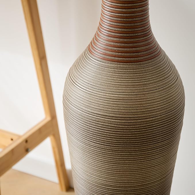 Large Hand-Woven Bamboo Floor Vase, Tall Home Decor Floor Vase for Fake Flower Dried, Flower Holder for Living Room, Bedroom, Dining Room, Entryway, Hallway