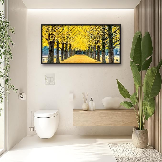 Framed Large Pictures Wall Art for Living Room, Yellow Ginkgo Trees Oversized Wall Decor Nature Scenery Landscape Canvas Painting Modern Extra Large Framed Artwork for Bedroom Office 60"x30"