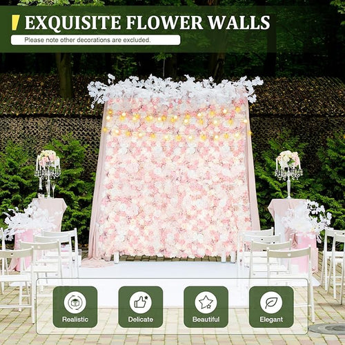 12Pcs Flower Wall Panel, 24x16in Artificial Flower Wall Backdrop Pink Dahlia Hydrangea Rose Flowers Wall Backdrop Flowers Photo Background for Photo Background Party Wedding Decoration