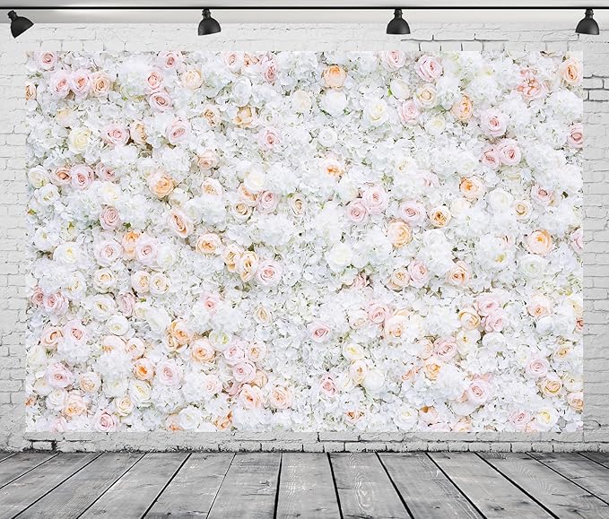 BELECO 6x4ft Fabric Flower Wall Backdrop Pink White Roses Flowers Floral Wall Background Backdrop Valentine's Day Party Engagement Newborn Baby Shower Birthday Wedding Photoshoot Studio Props