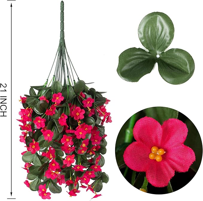 Artificial Faux Hanging Flowers Plants for Outdoor Outside Fall Decoration, 2 PCS Fake Silk Hotpink Daisy Mums Long Vines UV Resistant Realistic for Home Porch Patio Balcony Window Planter Pot