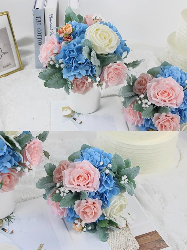 Rinlong Wedding Bouquets for Bridesmaids Bride Pastel Pink Blue Artificial Flowers Bridesmaids Bridal Bouquet for Wedding Prom Homecoming