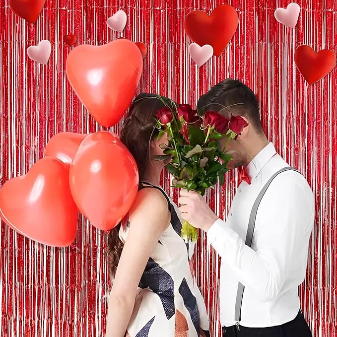 BRAVESHINE Red Tinsel Foil Fringe Curtains - 2Pcs 3.2x8.2ft Holidays Photo Booth Party Backdrop for Christmas/Girl/Birthday/Valentine’s/Bridal/Bachelorette/Anniversary/Engagement/New Years Decorations