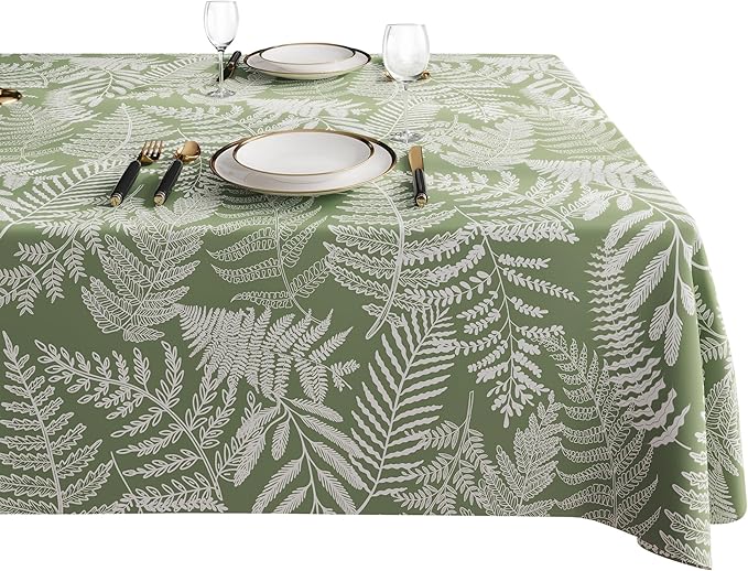 Rectangle Table Cloth,100% Waterproof Tablecloth Oil Proof Spill Proof Vinyl Table Cloth, Wipe Clean Plastic Table Cover for Dining, Camping, Indoor and Outdoor 54" x 102",Green Leaves