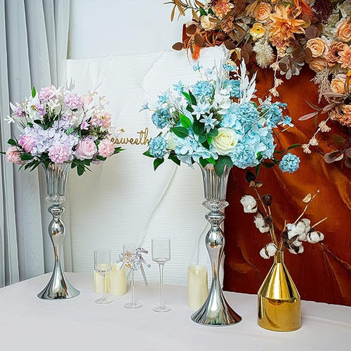 10Pcs/Set Flower Centerpiece Table Decorations Gold Trumpet Vases with Crystal Bead for Wedding Centerpieces Birthday Party Event Home Decor