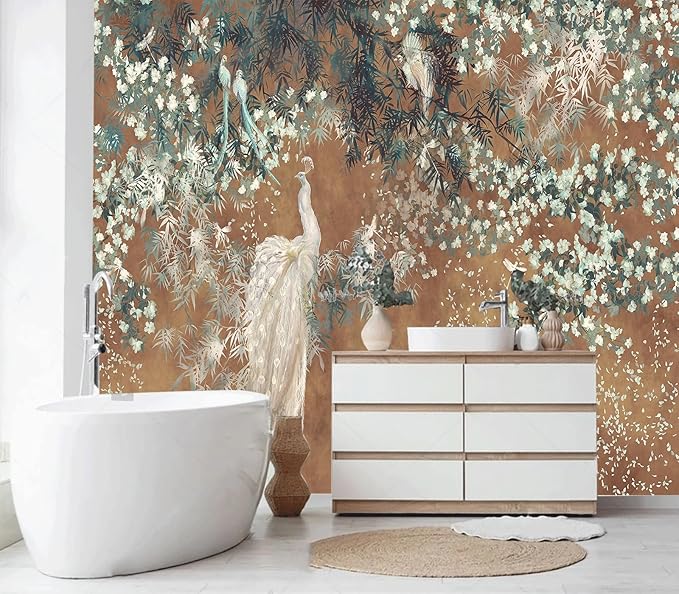 Cliouar-Wall Mural Wallpaper for Bedroom Living Room White Peacock Peel and Stick 90" x 67"