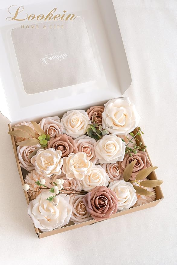 Lookein Artificial Flowers for DIY Wedding Decoration Bridal Bouquet Table Centerpieces Flower Garland Wreaths Aisle Arch Flower Decoration Home Decor, Tender Dusty Rose