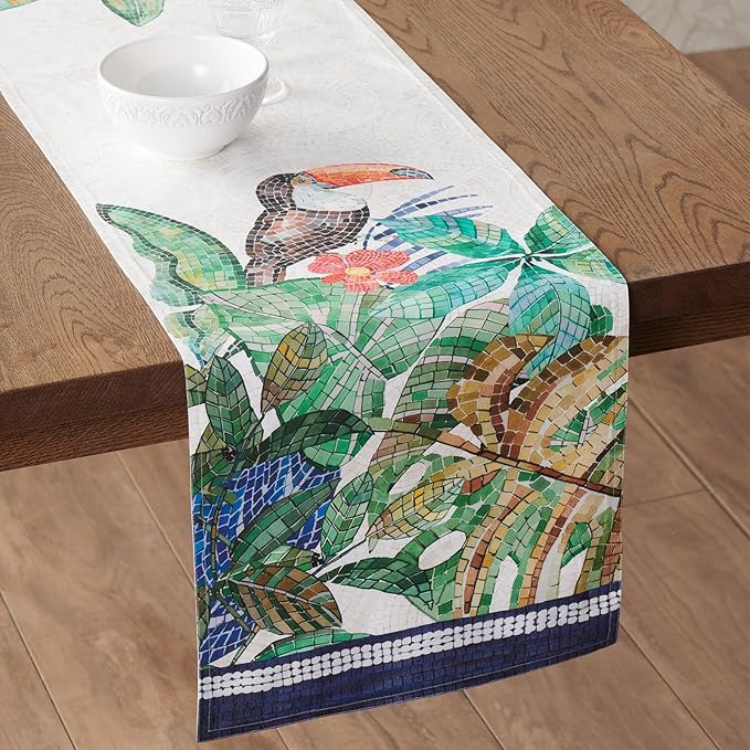 Maison d' Hermine Tablerunner 100% Combed Cotton Premium Table Runner Decorative Table Runners, Wedding, Restaurant, Buffet Party, Camping, Mosaic (Double Layer) - 14.50"x108"