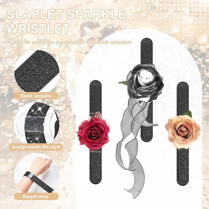 6 Pieces Slaplet Wrist Corsage Bracelets Wristlet Band Floral Corsage Slaplets Wedding Bracelets DIY Wrist Accessories for Bridesmaid Bridal Shower Party Prom