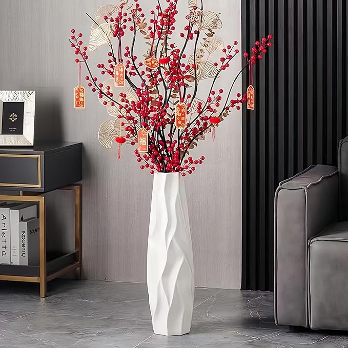 Large Ceramic Floor Vase 17.7 Inches Tall,Tall Vases for Floor White Modern Flower for Home,Farmhouse,Living Room Décor,Simple Origami Design Decorative Porcelain Flower Arrangement Vase Ideal Gift