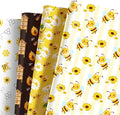 Jajajuegos 12 Sheets Bee Wrapping Paper Set - Yellow Black Bee Honeycomb Pattern - Gift Wrapping Paper for Winter Baby Shower, Birthday Party Decorations - 4 Designs, 20'' x 27''