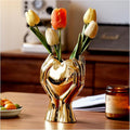 8" Heart Hand Gold Ceramic Vase - Unique Modern Aesthetic Flowers Vase for Living Room Bedroom Office Kitchen Table Centerpiece or Shelf Decor-Gifts for Wedding Bridal Shower Women Mom (Gold)