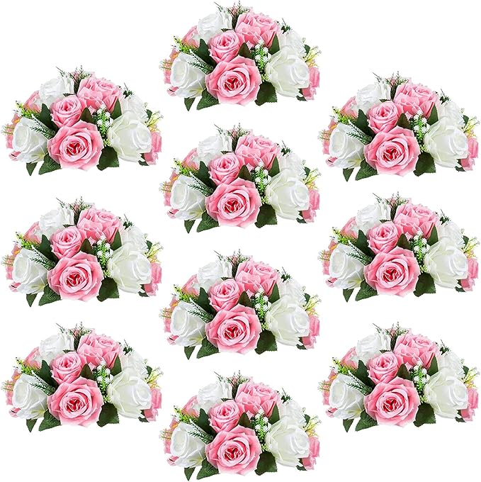 Sziqiqi Pack of 10 Fake Flowers, Silk Rose Flowers, Suit for Wedding/Party Centerpiece Road Lead Flower Rack Decorations, 10 Pieces