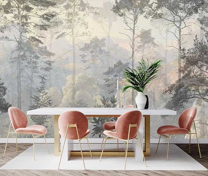 Hazy Forest Wall Mural, Abstract Nature Landscape Wallpaper, Background Wall Decoration Patterns（Non-self-Adhesive）