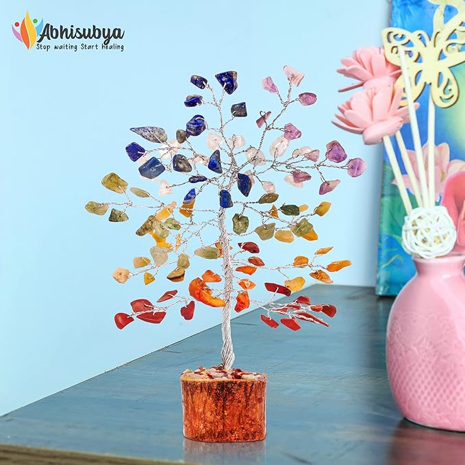 Crystal Tree for Positive Energy - 7 Chakra Tree - Feng Shui Decor - Artificial Tree - Chakra Decor - Reiki Tree Spiritual Decor - Home Office Décor
