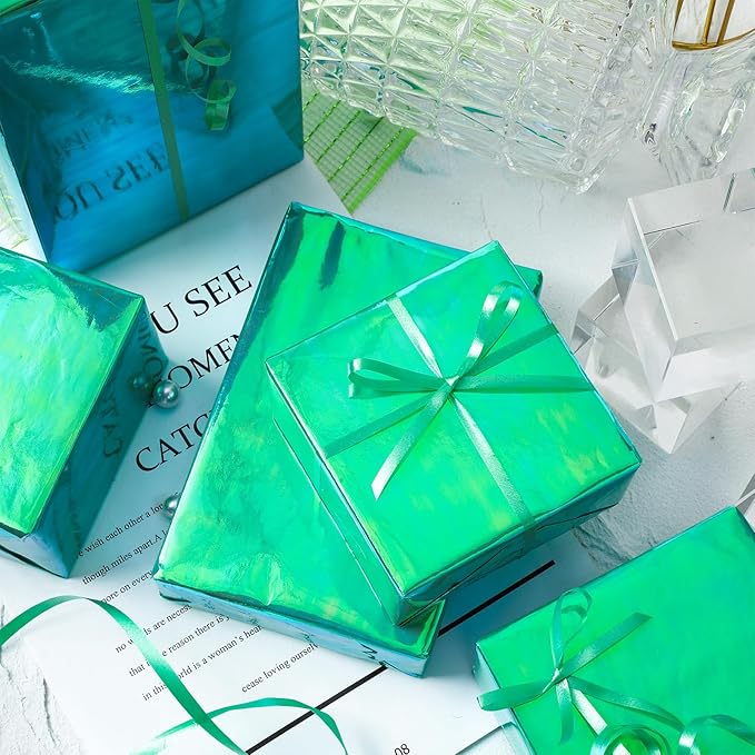 LeZakaa Green Wrapping Paper Roll - Holographic Iridescent Wrapping Paper for Birthday, Valentine's, Mother's Day, Holiday - 17 inches x 32.8 Feet (47.23 sq.ft.)