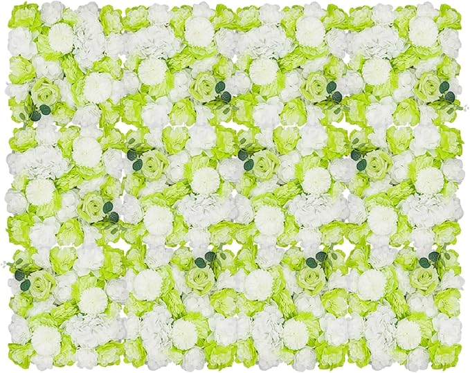 12Pcs Artificial Flower Wall Panel 3D Floral Backdrop Wall 15" X 15" Flower Wall Decor Flower Wall Backdrop Faux Flower Panel for Party Home Background Decor, Green
