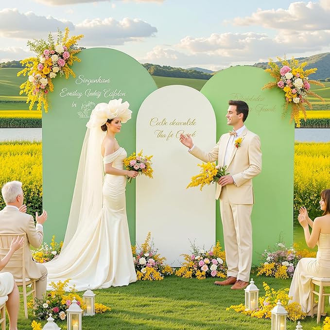 Boho Arch Backdrop Cover 7.2FT 6.6FT 6FT Stretchy Wedding Arch Covers Set of 3 Spandex Fitted Sage Green Light Green Cream Fabric Backdrop Cover for Party Baby Shower Birthday Decoration