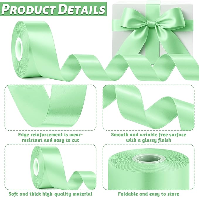 Fullive 1 1/2 Inch Apple Green Satin Ribbon, 30Yards Ribbon for Gift Wrapping, Polyester Christmas Tree Ribbons for Birthday Easter Christmas Decorations DIY Bows Wrapping Bouquet Floral Arrangements