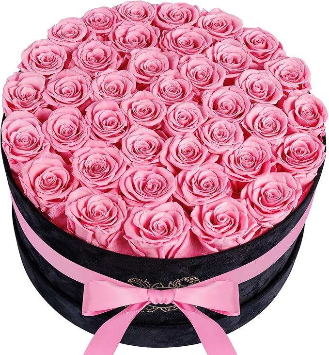 40 Pieces Preserved Roses in Suede Box, Flowers for Mothers Day, Preserved Flowers Gift for Women, Pink