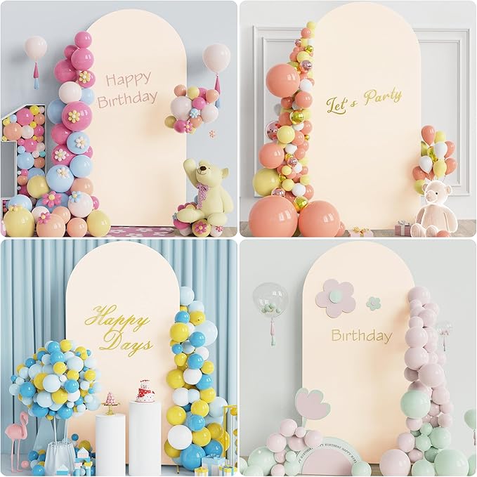 Putros 6.6ft Metal Arch Stand with Cover Beige Spandex Fitted Wedding Arch Cover and Round Top Chiara Backdrop Stand Set for Birthday Party Baby Shower Decoration
