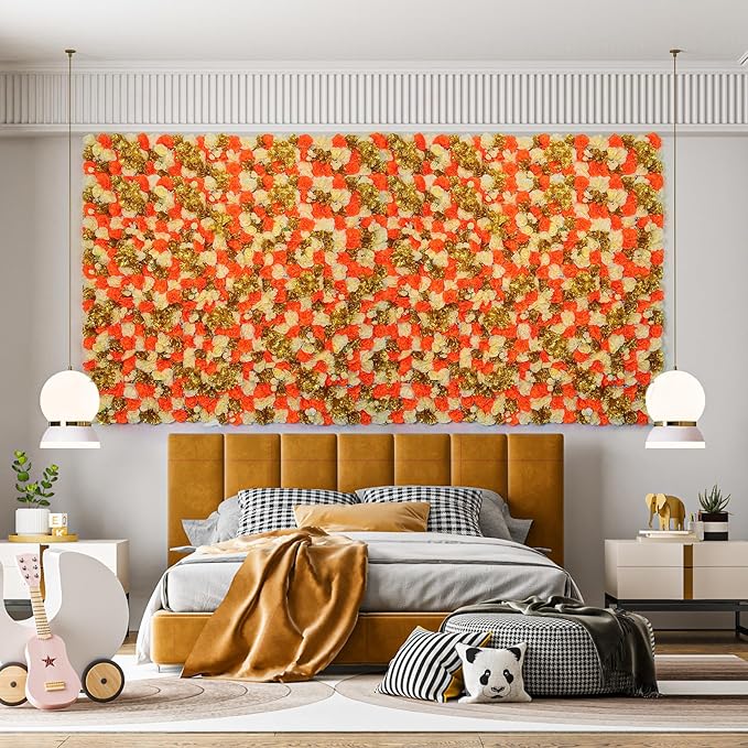 Flower Wall Backdrop 9pcs 16.5x16.5 Inch Flower Wall Decor Artificial Floral Wall Panel Ideal for Wedding Celebrations, Festive Party Birthday Backdrops and Elegant Home Decor