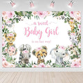 Mocsicka Girl Safari Baby Shower Backdrop Jungle Animals Sweet Baby Girl Background Pink Floral Greenery Baby Shower Party Cake Table Decoration Photo Booth Props (7x5ft)