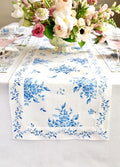 Solino Home Blue Floral Print Table Runner 72 Inches Long - 100% Pure Linen Table Runner 14 x 72 Inch - Handcrafted and Machine Washable - Jolie Fleur Print