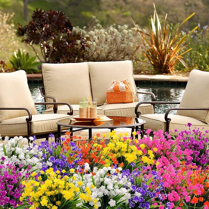 10 Bundles Artificial Flowers Outdoor UV Resistant Fake Plants Indoor Outside Hanging Planter Home Garden Decor