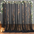 10x8ft Black Tulle Backdrop Curtain with Lights String for Parites, Sheer Backdrop Curtains for Wedding Baby Shower Birthday Party Photo Shoot Decorations