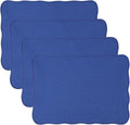 Quilted Placemats Set of 4 18"X13" Cotton Placemats Washable Cloth Table Mats for Kitchen Table (Dark Blue)