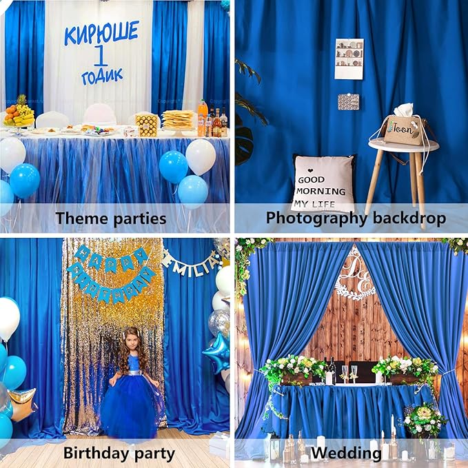 10 x 10 Feet Blue Backdrop Curtain for Partie, Background Curtains for Photoshoot, Birthday, Wedding, Halloween, Thanksgiving, Christmas, New Year Party Decorations 5Ft x 10Ft, 2 Panels