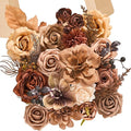 Serwalin Artificial Fall Flowers, Brown & Terracotta Silk Flowers with Stems, Fake Roses Flowers for Wedding Bouquets Bridal Baby Shower Party Craft Home Cake Decoration