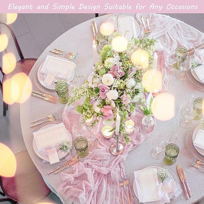 12 Pack 13Ft Cheesecloth Table Runner 35x157 Inch Boho Gauze Table Runner Cheese Cloth Long Rustic Table Runners for Wedding Bridal Shower Birthday Party Table Decor (Pink Purple)