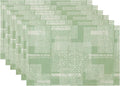 LilyCat Linen Fabric Floral Placemats, Green Stripes Durable Boho Dining Table Mats for Kitchen, Rustic Vintage Washable Place Mats Set of 6, 18’’× 12’’
