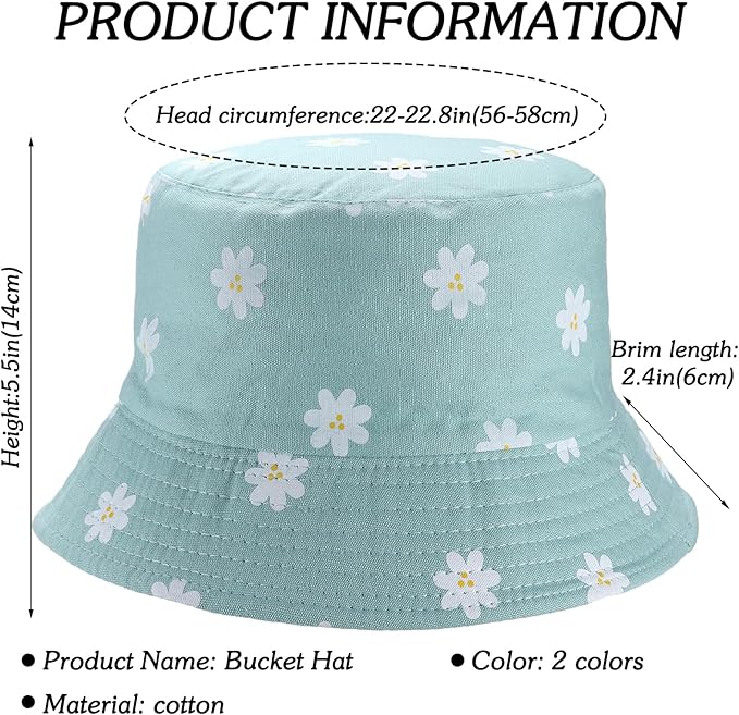 Sun Hat for Women Bucket Hat Cotton Reversible Summer Travel Beach Fishing Cap