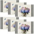 Farmhouse Hydrangea Placemats Set of 6, Country Sunshine Flowers Place Mats, Rustic Spring Butterfly Dining Table Mats, Washable Placemats for Kitchen Dining Room 18L'' × 12W''