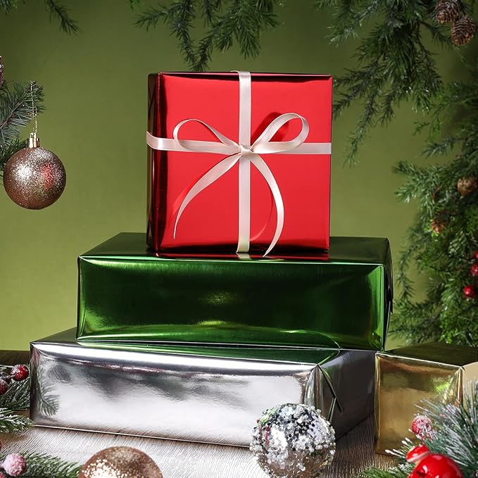 LaRibbons Red Metallic Wrapping Paper, 30 Inch X 33 Feet (82.5sq.ft) Solid Color Paper Roll, Gift Wrapping Paper Rolls for Wedding, Birthday, Christmas, Baby Shower