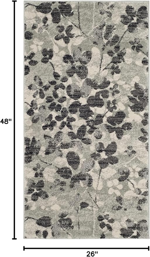 SAFAVIEH Evoke Collection 2'2" x 4' Grey/Black EVK236R Floral Non-Shedding Living Room Bedroom Accent Rug