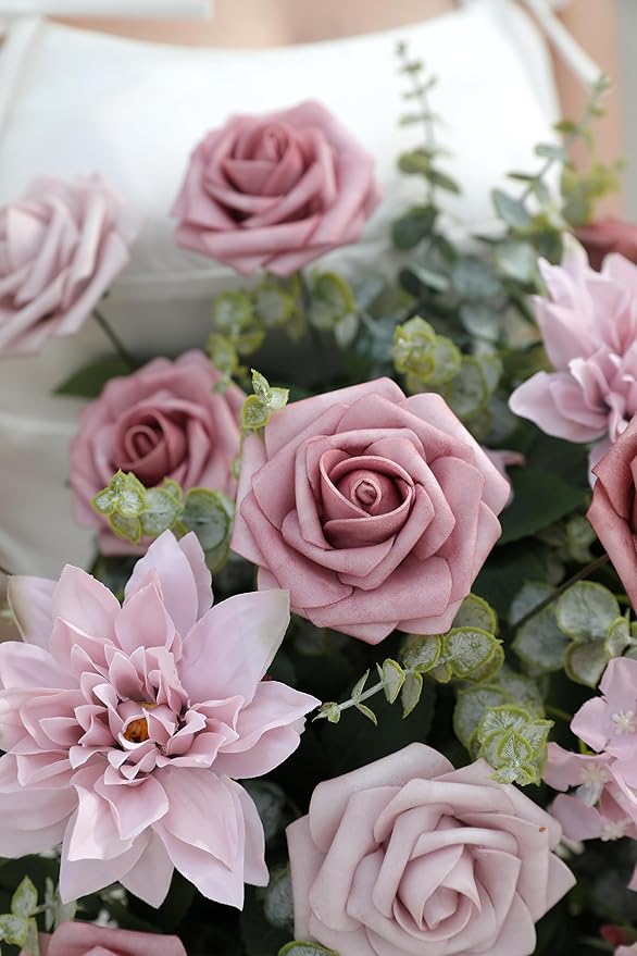 YYHUAWU Artificial Flowers Combo Box Set Gradient Color Flower Leaf with Stems for DIY Wedding Bouquets Centerpieces Baby Shower Party Home Decorations