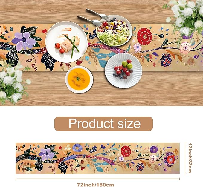 Elegant Floral Table Runner with Gold Accents – 13x72 Inch Linen-Look Fabric for Dining Table, Festive & Holiday Decor, Wedding, Christmas, and Everyday Home Use