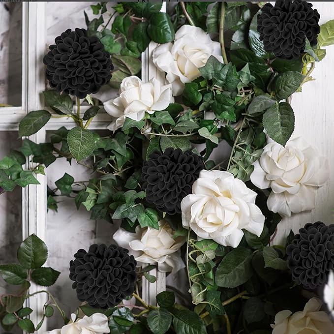 Artificial Flowers, 50pcs Realistic Artificial Rose for DIY Wedding Bouquets Centerpieces Arrangements, Black Dahlia Flowers with Stem for Bridal Shower Party Home Decorations