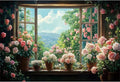 Baocicco 9x6ft Flowers Windowsill Photography Background Spring Floral Retro Oil Painting Photo Backdrop for Valentines Mothers Day Birthday Wedding Party Decorations Girls Women Portraits