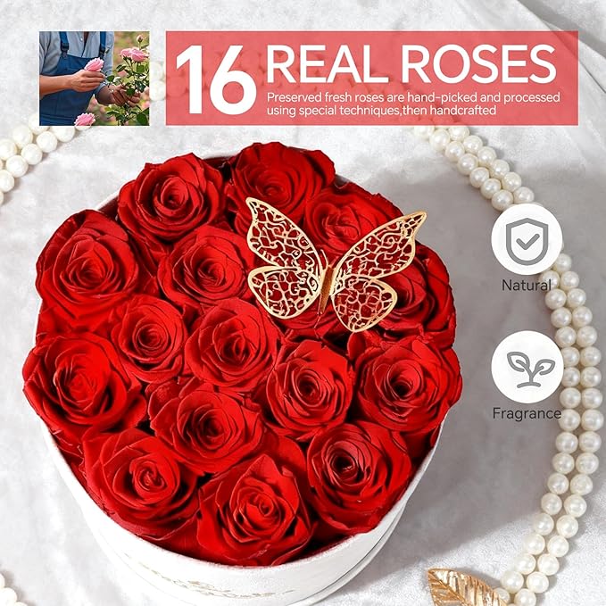 Forever Flowers in a Box, Preserved Roses Gifts for Women, Forever Flowers for Delivery, Flower Birthday Gifts Box for Her, Eternal Flowers Rose Gifts for Mom Hot Red