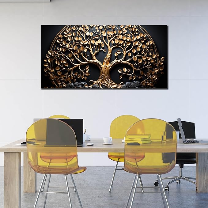 Tree Pictures Wall Decor Bedroom Black and Gold Wall Art for Living Room Large Wall Art for Office Large Size 29" x 58"