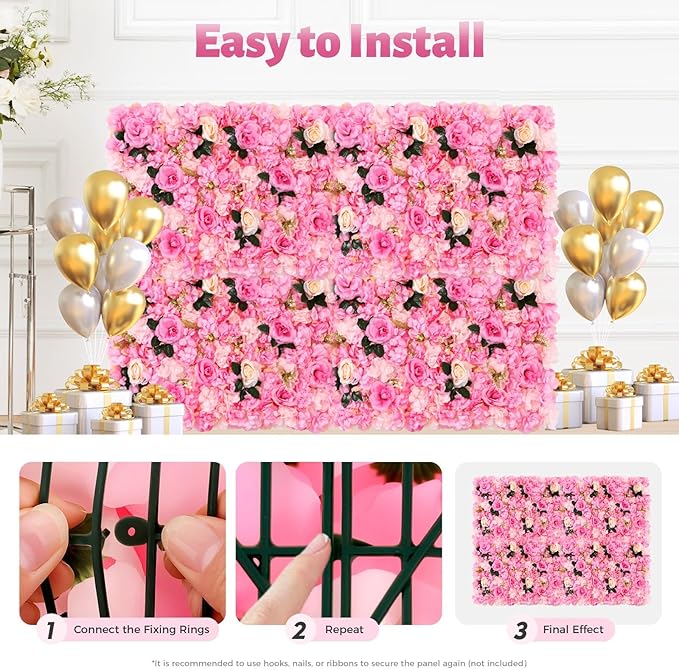 12 Pcs Flower Wall Panel Artificial Flower Backdrop 3D Silk Rose Floral Wall Decorative Faux Flower Wall Background Home Decoration