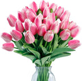 Sggvecsy 30 Pcs Fake Tulips Artificial Flowers Real Touch PU Faux Flowers Tulip Stems for Wedding Spring Bouquet Floral Arrangement Home Party Office Decorations for Mother's Day (Rose Pink)